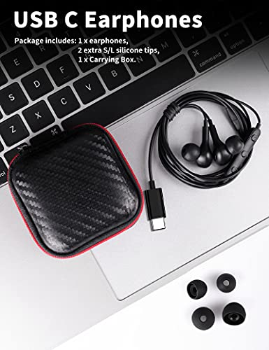 USB C Headphone for Samsung S25 FE S24 A16 A17 Wired Earbuds Magnetic in-Ear Type C Earphone with Microphone Volume Control Bass Stereo Noise Canceling for iPhone 17 Pro Max Air 16 16e 15 Pixel 10 9a
