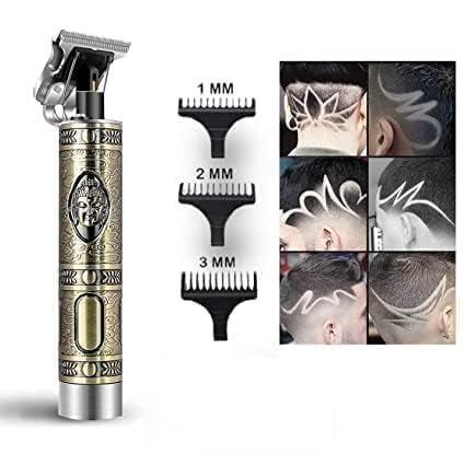 Image of larrito Trimmer Men Professional Cordless Buddha Style Hair Clipper Electric Rechargeable T-Blade Beard, Hairs, Moustache, Body Trimmers with 4 Guide Combs Men's Grooming Kit (gold)