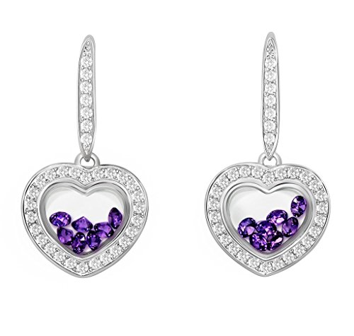 PARIKHS Heart Earring floating Violet Cubic Zirconia inside -CZ border - Sterling Silver