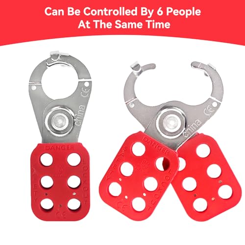 Image of Lock Out Tag Out Hasp,10Pack Tamper-Proof Stainless Steel Padlock Hasp with Extended Jaw,Red 1 inch Jaw Diameter Stainless Steel Lockout Hasp,Nylon Handle,Tamper-Proof and Impact-Resistant