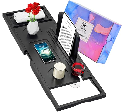 Premium Bathtub Caddy Tray Black - Bath Tray - Bath Tub Tray Table for Bathtub - Bath Caddy Tray for Bathtub, Expandable Size, Fits Most Bath Tubs