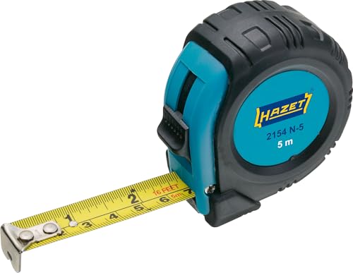 HAZET Maßband 2154N-5 5 Meter reduziertes Abknickverhalten und widerstandsfähige Beschichtung automatisches Einziehen durch Qualitätsfeder und doppelte Bandmaß Beschriftung