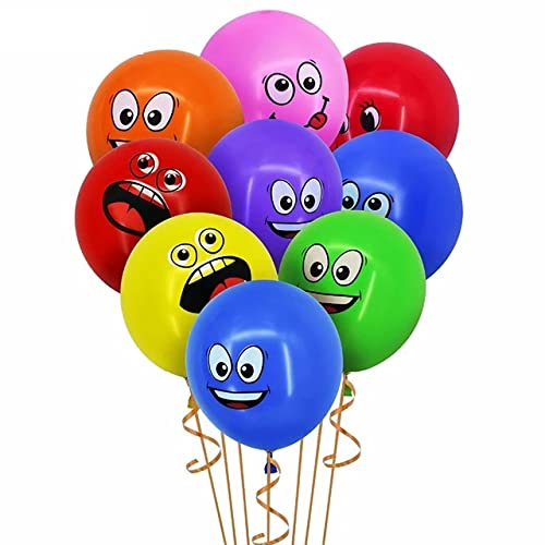 MONKEYTAIL Printed Smiley Balloons With Shiny Surface | Mix Color | Set of 30 | 12 Inch Latex Balloons | for Emoji Theme Birthday| wedding | Baby shower | Anniversary Party Decorations