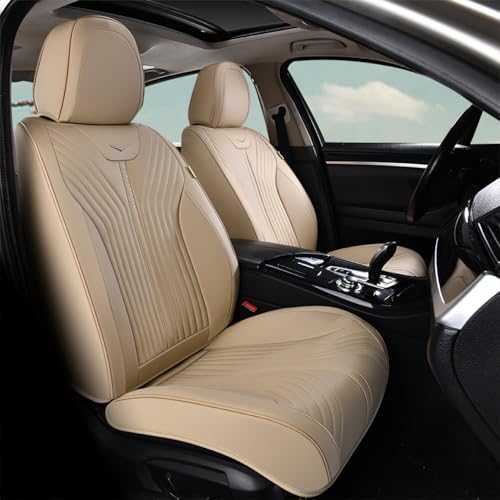 Image of FLORICH Car Seat Covers Full Set Leather Front and Rear Seat Covers Luxury Automotive Car Seat Cover Car Seat Cushion Seat Protector Universal Fit for Most Cars Trucks SUV, Beige
