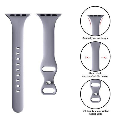 Image of Thin Slim Band Compatible with Apple Watch 38mm 40mm 41mm 42mm 44mm 45mm 46mm 49mm, Replacement Silicone Sport Strap for iWatch Series 11 /10 /9 /8 /7 /6 /5 /4 /3 /2 /1 Ultra SE Women Men, Lavender Gray