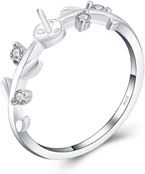 925 Sterling Silver Leaf Cubic Rings for Pearl Jewelry Making, Design Ring Fittings/Settings/Mountings for Women