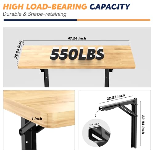 Ultrawall Wall Mounted Folding Workbench, Heavy Duty Foldable Work Table, Collapsible Desk for Workshop, Garage, Office, Home, Holds Up to 550 lb, 47.2"