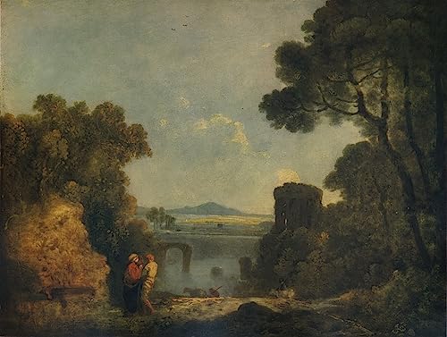 Cuadro sobre lienzo de paisaje fluvial italiano con puente roto para decoración de pared