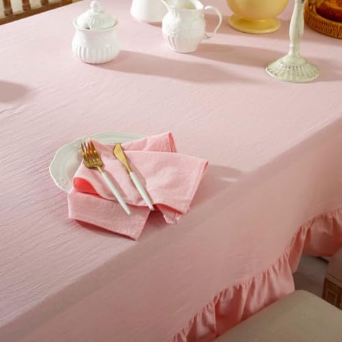 JadeRich Solid Color Ruffled Tablecloth Cotton Rectangular Square Table Cover Decoration for Kitchen Dinning by JadeRich - Used condition - Image 5
