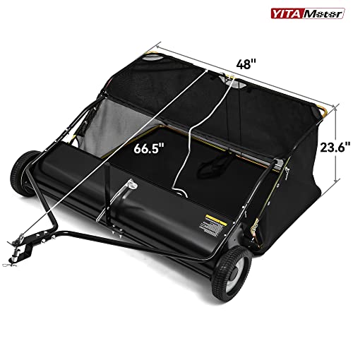 YITAMOTOR 48\" Leaf Collector Tow Behind Lawn Sweeper Pull Behind Grass Sweeper Large Hopper Black