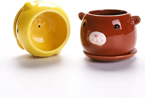 Miniatura 2 de Macetas de cerámica con forma de animal lindo cactus suculento con bandeja (planta no incluida) (pequeño, pato)