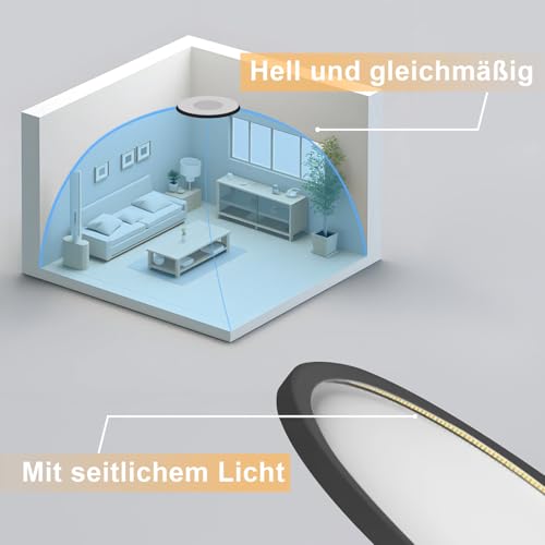ZMH LED Deckenlampe Deckenleuchte Schwarz - Ø30CM Badlampe Modern 3000K Badezimmerlampe Decke 24W Flurlampe Bad Rund für Badezimmer Küche Schlafzimmer