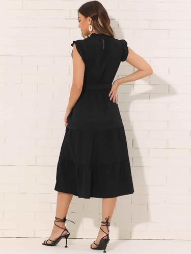 Image of Allegra K Midi Dresses for Women's Ruffled Sleeve Mock Neck Casual Dress