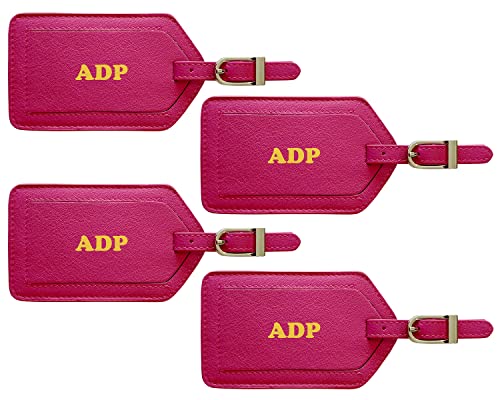 Personalized Monogrammed Bright Pink Leather Luggage Tags - 4 Pack