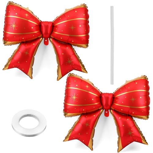 Image of 2pcs Large Bow Balloons, Bow Themed Party Decorations Elegant Coquette Balloons for Coquette Birthday Wedding Engagement Party Decoration (Red with Star Dot)