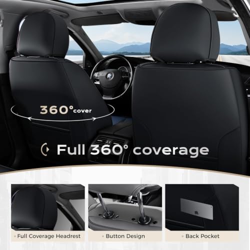 Image of Coverado Car Seat Covers Front, Seat Covers for Cars, Waterproof 2-Pack Car Seat Cushions, Leather Carseat Seat Protectors, Universal Seat Covers Fit for Most Sedans SUV Pick-up Trucks(Black&Blue)