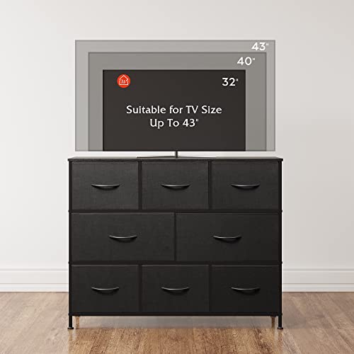 WLIVE 8 Drawer Dresser for Bedroom, Fabric Black Dresser with Large Storage Drawer Unit for Entryway, Chest of Drawers for Living Room
