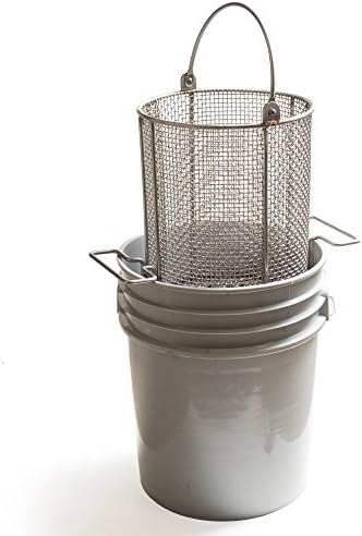 Stainless Seel Parts Cleaning Basket, 9-1/2" Diameter x 12" H, Fits 5 gal Bucket (Bucket Included), AnySizeBasket DND-095RND120-C04S-B, 304 Stainless Steel Dip-And-Drain Mesh Basket, Swinging Loop Handle,