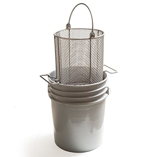 Stainless Seel Parts Cleaning Basket, 9-1/2" Diameter X 12" H, Fits 5 Gal Bucket (Bucket Included), Anysizebasket Dnd-095Rnd120-C04S-B, 304 Stainless Steel Dip-And-Drain Mesh Basket, Swinging Loop Handle, #TOP25