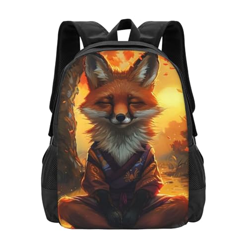 Commuter Unisex Fox Meditating Autumn Backpack Spacious Compartments for Work Essentials Casual Outings & Trips 17 Inch