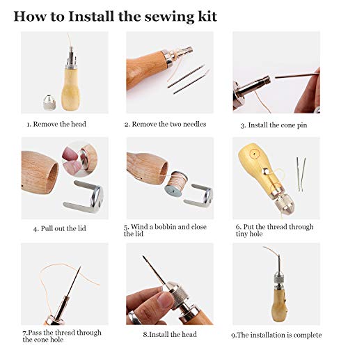 Leather Sewing Kits SIMPZIA Leather Stitching Tools, Leather Tools and Supplies with Hand Stitcher Sewing Awl Kit, Adjustable Stitching Groover, Prong Punch for Leather Craft