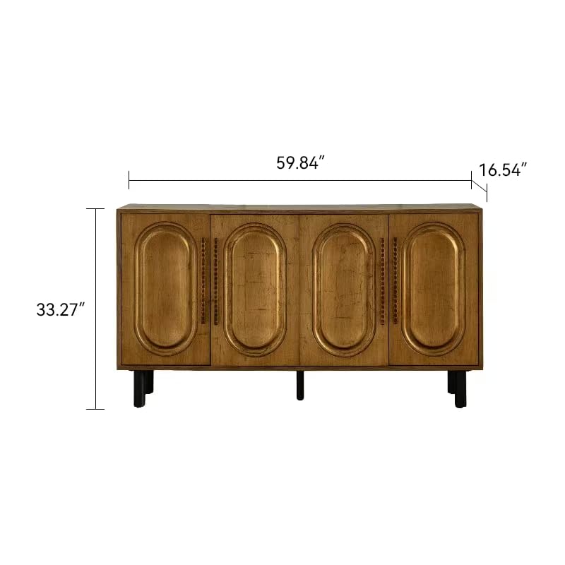 Image of 60 inch Large Storage Cabinet with Doors - Sideboard Cabinet & Credenza Storage Cabinet, Mid Century Modern Buffet Cabinet, Solid Wood Frame Storage Cabinet for Entryway & Dining Room