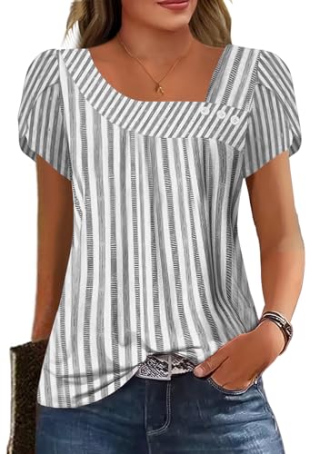 Womens Petal Sleeve Tops Summer Trendy T Shirt Casual Loose Squar...