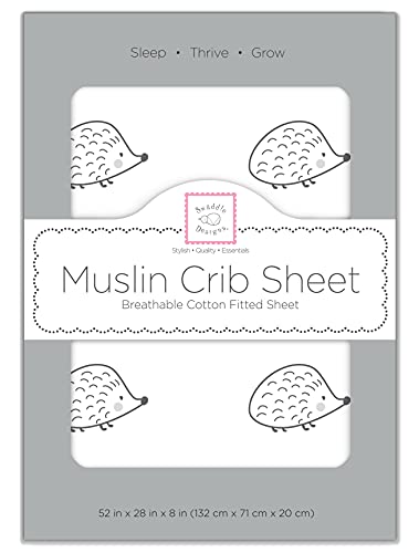 Image of SwaddleDesigns Softest Cotton Muslin Fitted Crib Sheet /Toddler Sheet for Baby Boy & Girl, Black Hedgehogs, 1 Count (Pack of 1)