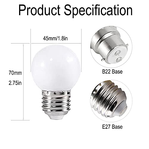 ZFQ 8 Pack B22 Warm White LED Light Bulbs 2W G45 Golf Ball Mini Globe Bulb Lighting Bulbs for Outdoor Indoor String Patio Garden Party Decoration - Image 2