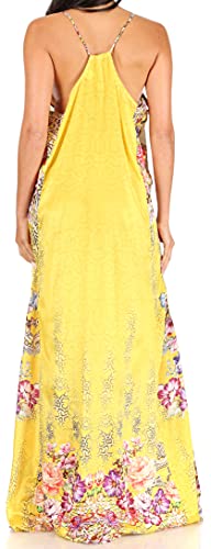 Sakkas T-Back - Sofia Women's Spaghetti Strap V-Neck Floral Print Summer Casual Maxi Dress - 460 - Os #TOP1