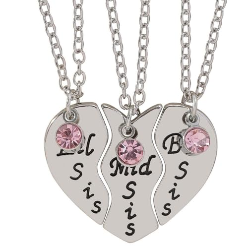 Collier puzzle d'amitie en trois pieces avec cristal rose imbrique haut de gamme
