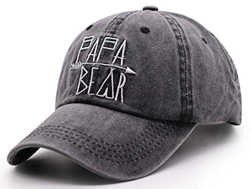 Image of KKMKSHHG Unisex Papa Bear Denim Hat Adjustable Washed Dyed Cotton Dad Baseball Caps