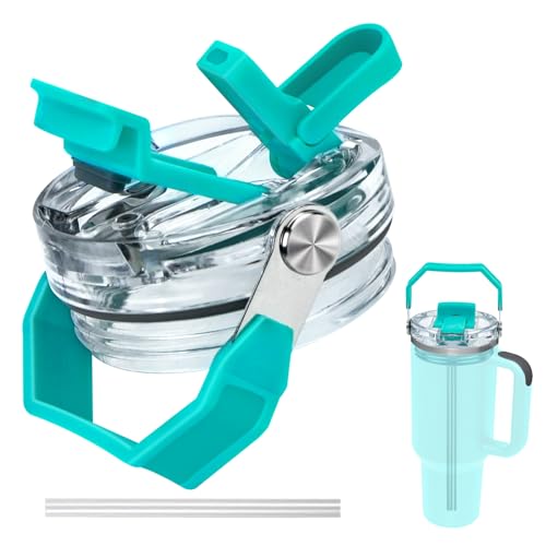 Stanley Cup Coperchio a prova di perdite, coperchio di ricambio ermetico con cannuccia e maniglia per il trasporto, accessorio coperchio (blu cielo)