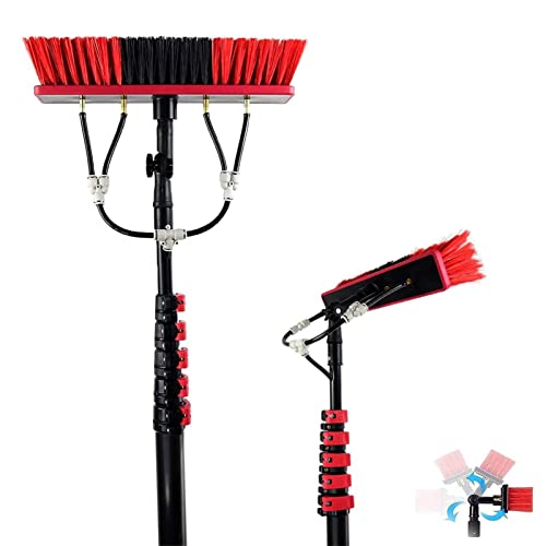 Teles - Kit di pulizia per finestre, spazzola in alluminio con alimentazione idrica e palo lungo per la pulizia di pannelli solari e tetti, ad alta portata, efficiente