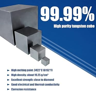 99.99% Tungsten Cube, Pure Metal High Density Element Cubes for Element Collections Lab Experiment Material Hobbies