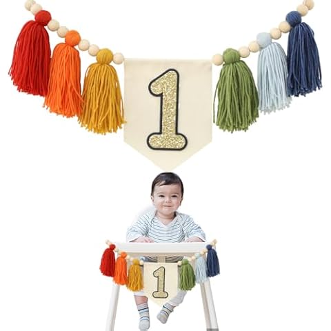 Handmade Rainbow 1st Birthday HighChair Banner Colorful Party Decoration For Girls Boys Baby Shower Kids Bedroom Cover