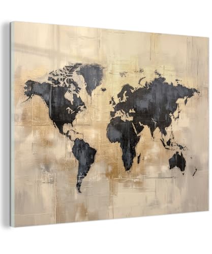 Tableau sur verre brillant MuchoWow carte du monde or décoration murale haut de gamme