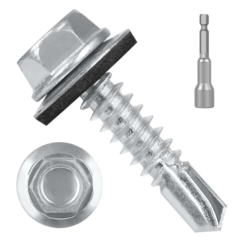#10 x 3/4' (50 PCS) Metal Roofing Screws with Rubber Washer, Hex Head Self Tapping Screws for Metal,...
