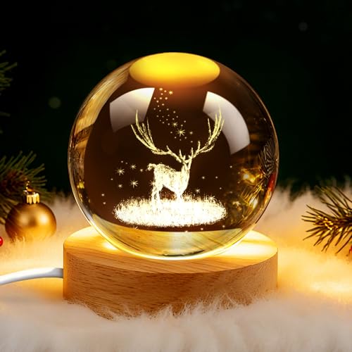 Weihnachtsdeko 3D Kristallkugel mit LED-Licht Schneekugel Nachtlicht, Schneekugel Nachtlicht...