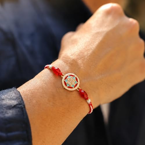 Image of Peora Rakhshabandhan Thread Rakhi for Brother Bhaiya | Crystals & Kundan Studded | Combo, Set of 3 | Rakhi Hamper with Roli Chawal & Greeting Card