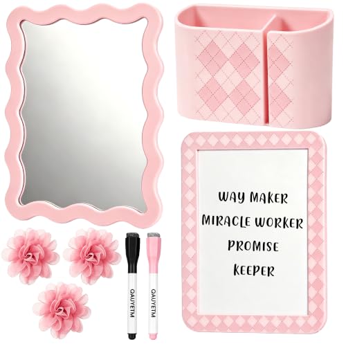 Image of 8 PCS Pink Locker Accessories Kit for Girls with Magnetic Mirror Whiteboard Pen Holder Flower Magnets Cute Aesthetic Locker Decoration Set for School Dorm Office Organization