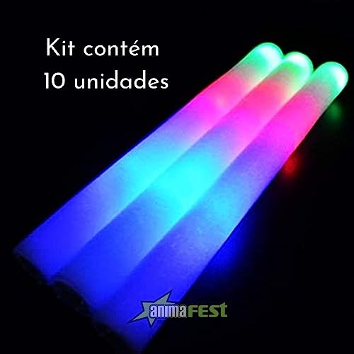 Bastão De Espuma Led Bastão Neon Kit C/10 Festa Neon Glow Party Bastão de Led Bastão Pisca Neon Anim