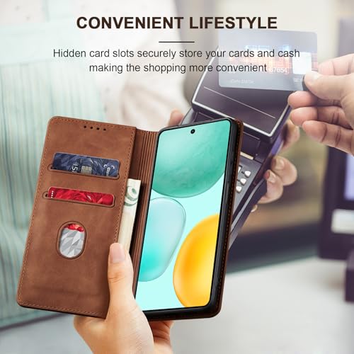 Image of Jasonyu Case for Honor X6c Leather Wallet Flip Cover with Card Holder,Kickstand, Magnetic Closure,TPU Shockproof Phone Case (Brown)