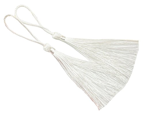 Image of 100pcs 13cm /5 Inch Silky Floss Bookmark Tassels with 2-Inch Cord Loop and Small Chinese Knot for Jewelry Making, Souvenir, Bookmarks, DIY Craft Accessory (White)
