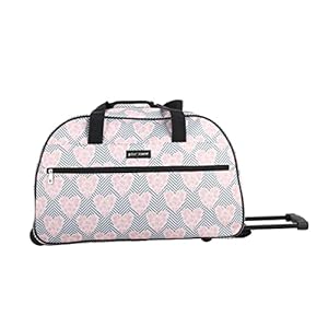 Betsey Johnson Designer Carry On Luggage Collection – Lightweight Pattern 22 Inch Duffel Bag- Weekender Overnight Business Travel Suitcase with 2- Rolling Spinner Wheels (CHEVRON HEARTS, One Size)