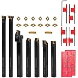 21 Pieces Lathe Turning Tool Kit, 5/16 Inch (8MM) Shanks, 7 Metal Lathe Holders and 14 Indexable Carbide Inserts for Precision Turning, Grooving, Threading, and Boring