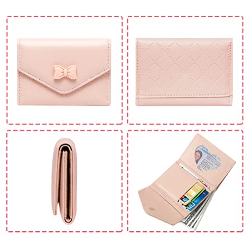 Cute Bow Embossed Wallet Small Wallet with Cash Credit Card Holder ID Window for Women Girls3