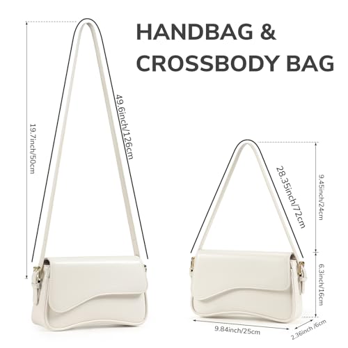 Etercycle Umhängetasche Damen, PU Leder Crossbody Bag mit 2 Schultergurt Vintage Handtasche Y2K Schultertasche für Frauen Trendy Taschen (Beige)