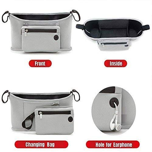 Pram Buggy Organiser Storage Bag Cup Bottle Drink Food Holder Storage Bag Organizer for Pram Pushchair Stroller Buggy Bags (Gray)