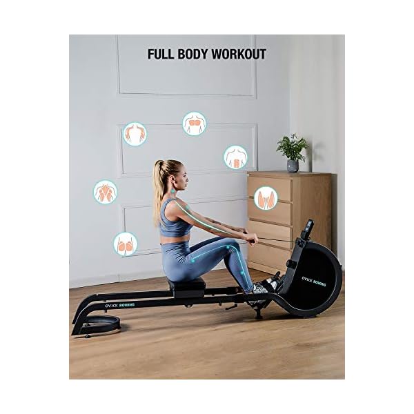 OVICX R100 Foldable Home Rower with Adjustable Foot Plate, Extra Long Track, and 16 Point Intensity Levels for Full-Body Workouts
